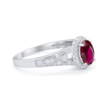Vintage Style Oval Wedding Ring Simulated Ruby CZ 925 Sterling Silver